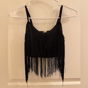 SHEIN Black Fringe Crop Top